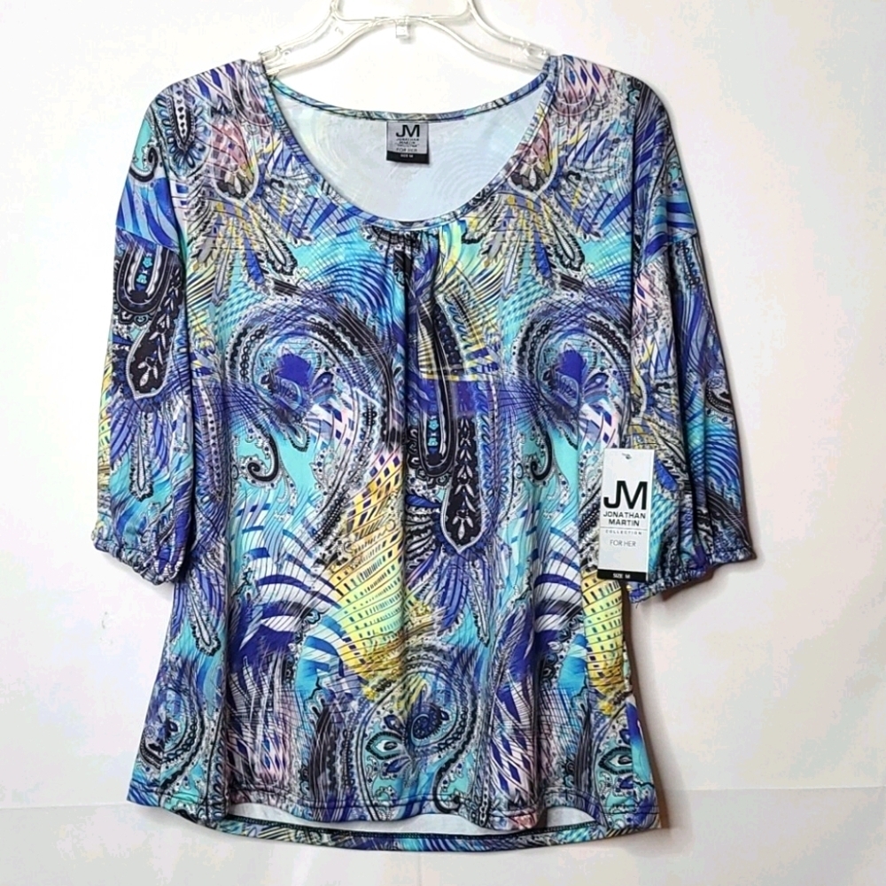 NWT Jonathan Martin paisley flowy scoop neck top M